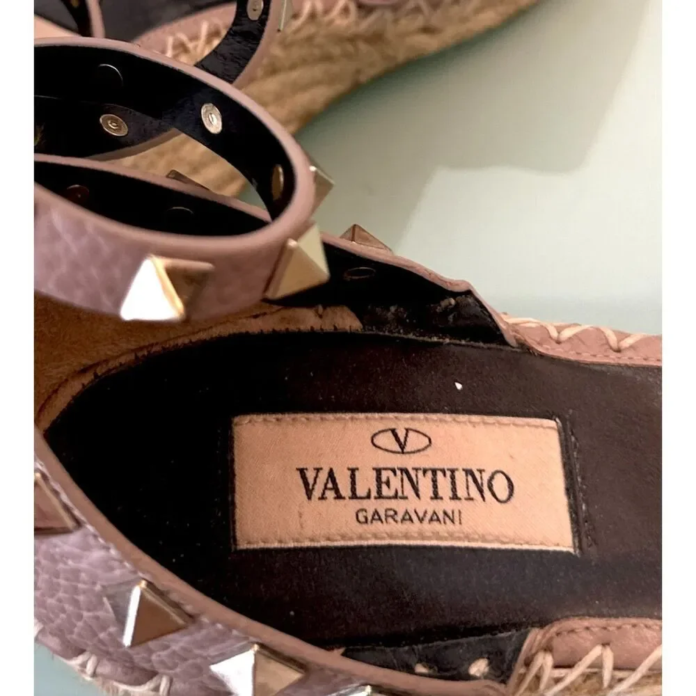 Valentino Garavani Rockstud Wedge Espadrilles in Nude – Size 37 – Authentic